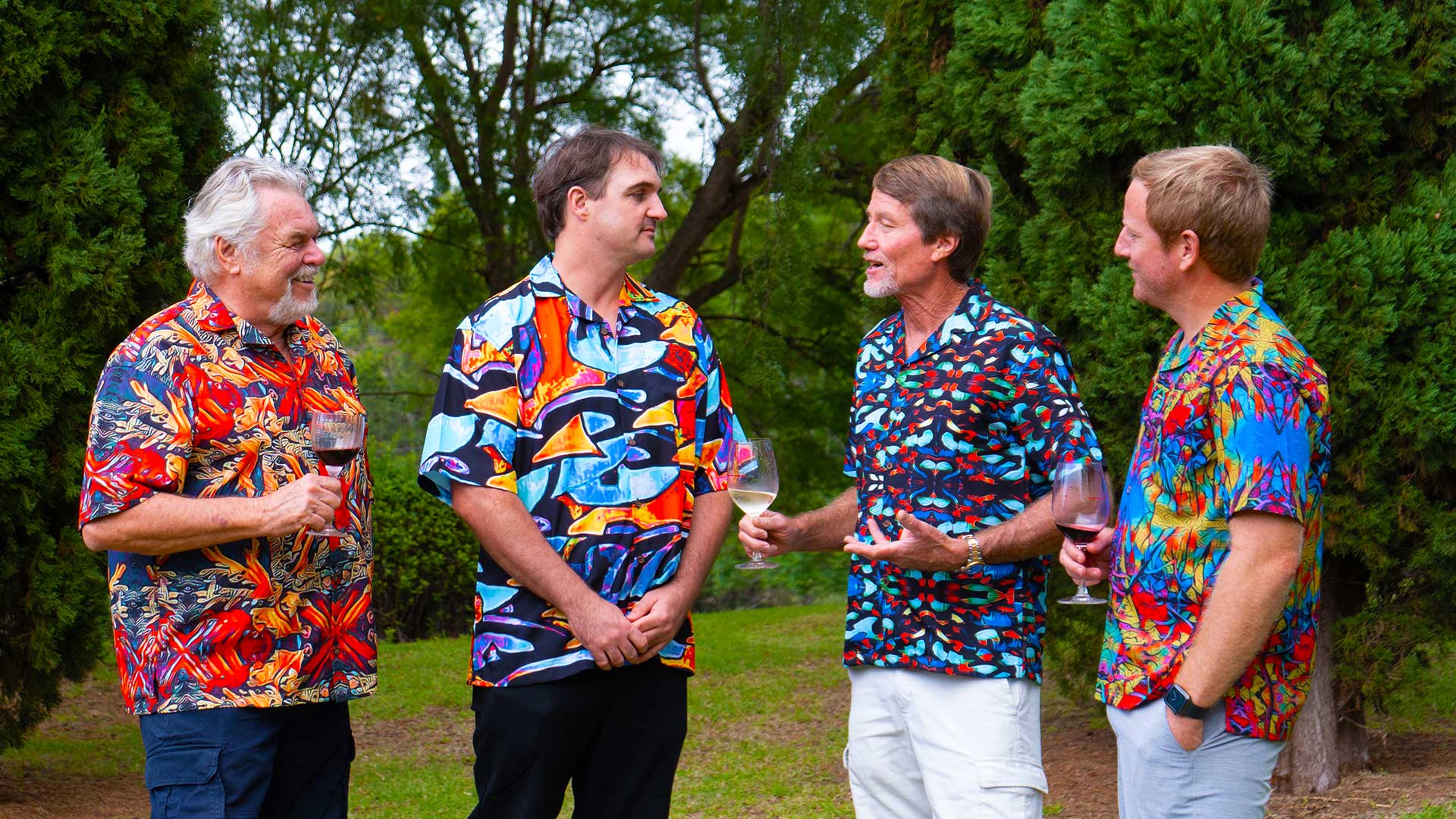 People wearing Blue Ocean Designs Bula shirts
